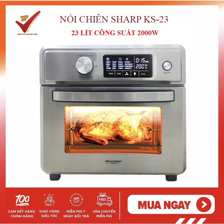 [Mã ELHADEV giảm 4% đơn 300K] (BH 12 tháng) Nồi chiên không dầu, Lò nướng sharp 23 lít KS-23 KS23 Công suất 2000w