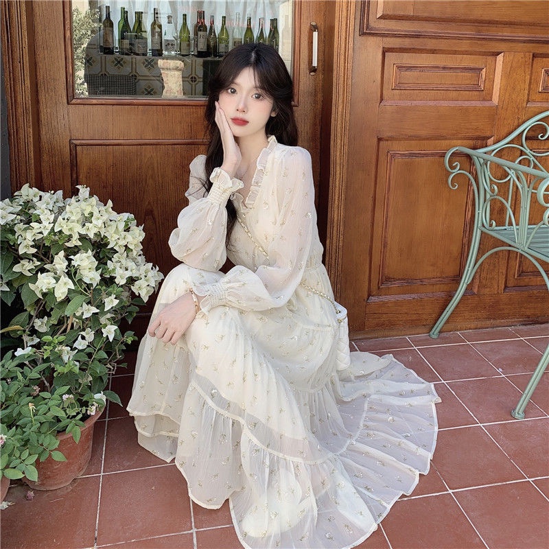 Đầm hoa thiết kế mới 2021 thời trang mùa xuân hè theo phong cách pháp cho nữ