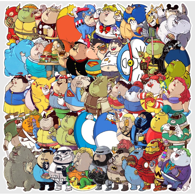 [Set 50 Cái] Sticker Anh hùng Béo dễ thương dán trang trí laptop, mũ nón bảo hiểm, vali, xe tay ga - DB.085