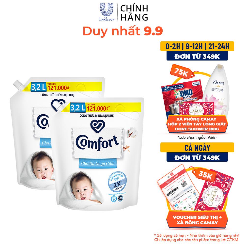 [Mã FMCGMALL - 8% đơn 250K] Combo 2 Nước xả vải Comfort Cho Da Nhạy Cảm Túi 3.2L/túi