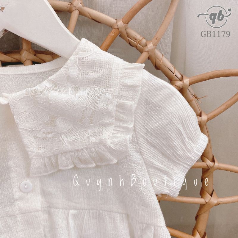 Quần áo trẻ em, body cộc tay  [ QUỲNH BOUTIQUE ] bodysuit bé gái màu trắng cổ vuông 0-18M