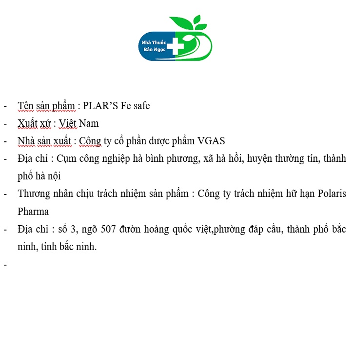 Viên uống bổ sung sắt P.lar's Fe+++safe bổ máu cải thiện tình trạng thiếu máu do sắt