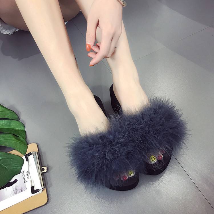 Dép Nữ Đế Xuồng Phối Lông Thời Trang Xuân Hè Phong Cách Mới