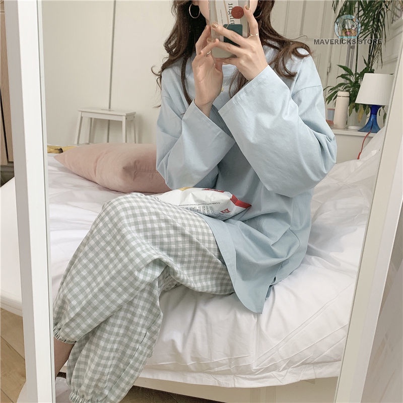 Bộ đồ ngủ dài tay màu sắc thời trang thoải mái dành cho nữ