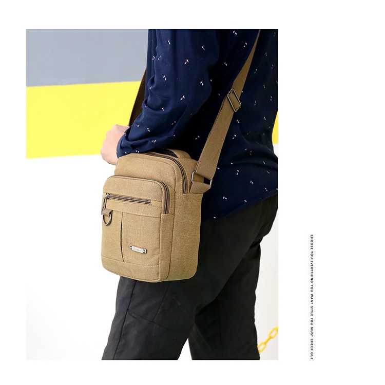 Túi Đeo Chéo Mini Bag Nam nữ Unisex đựng Ipad Mini Vải Canvas Nhập Khẩu Thương Hiệu LEOBAG Màu Nâu / Đen T24 | BigBuy360 - bigbuy360.vn