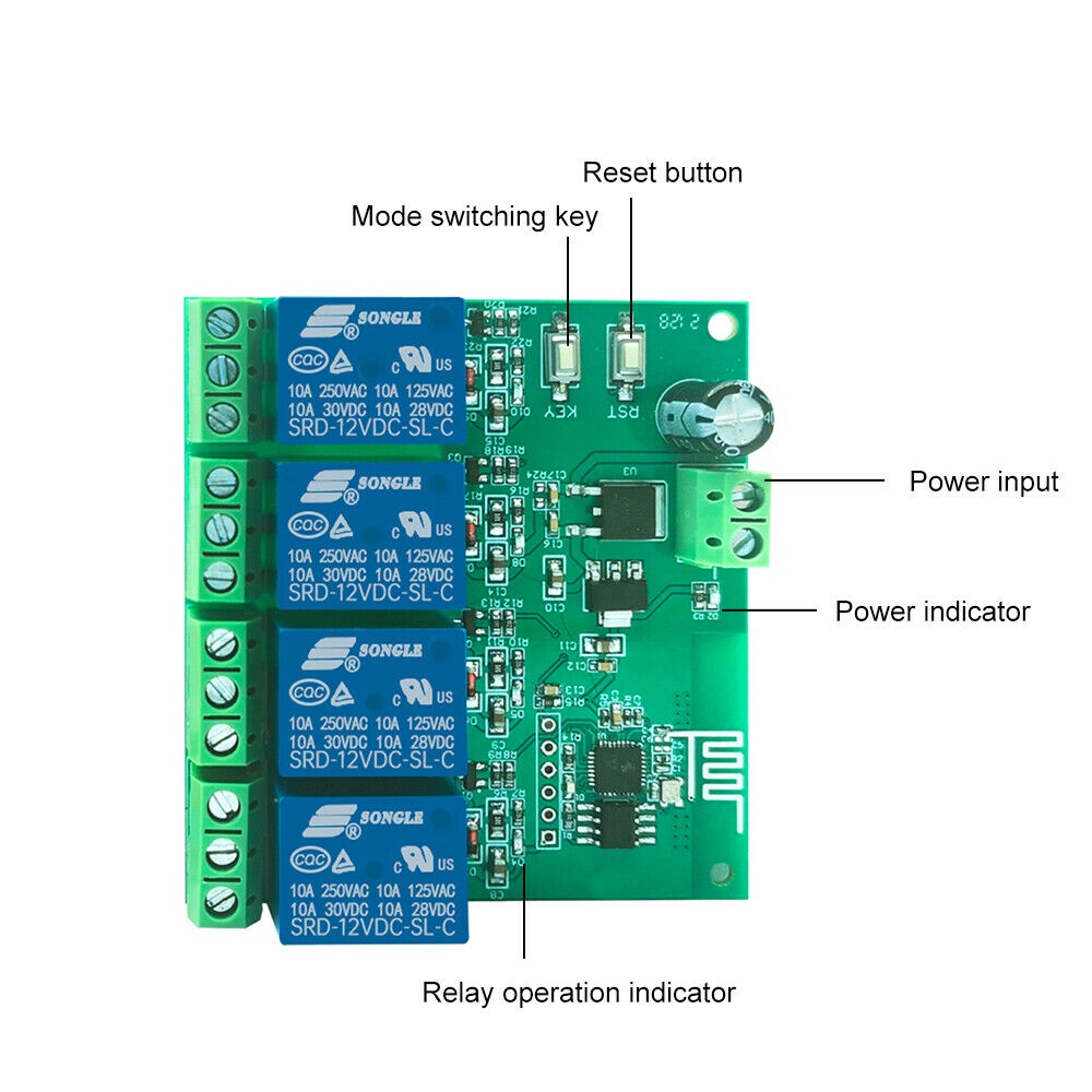 DIYMORE Mô đun rơ le wifi ESP8266 thông minh 4 kênh 5V/12V dùng điều khiển ứng dụng