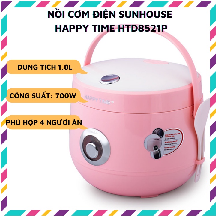 [Mã ELHADEV giảm 4% đơn 300K] Nồi cơm điện Sunhouse Happytime HTD8521P công suất 700w, dung tích 1,8l