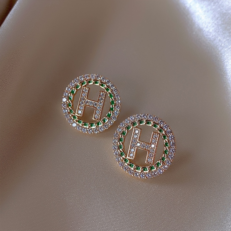 Khuyên Tai Chữ H Đính Đá Toàn Diện Hàn Quốc Mới