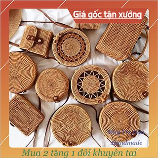 Túi Mây Tre Đan , Mặt Hoa Nhiều Loại , Kích Thước 20x8cm