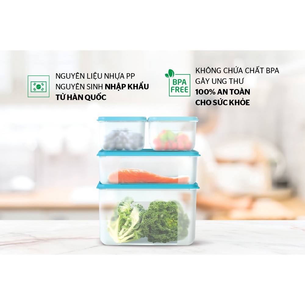 Bộ 4 Hộp Bảo Quản Thực Phẩm BIOZONE KB-ST4P01 2700 ml 1100 ml 500 ml_ Hàng chính hãng