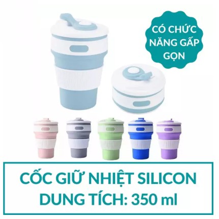 Ly Bình giữ nhiệt gấp gọn uống cà phê nước trái cây 350ml Silicone ly cốc uống nước ly cocgiunhiet