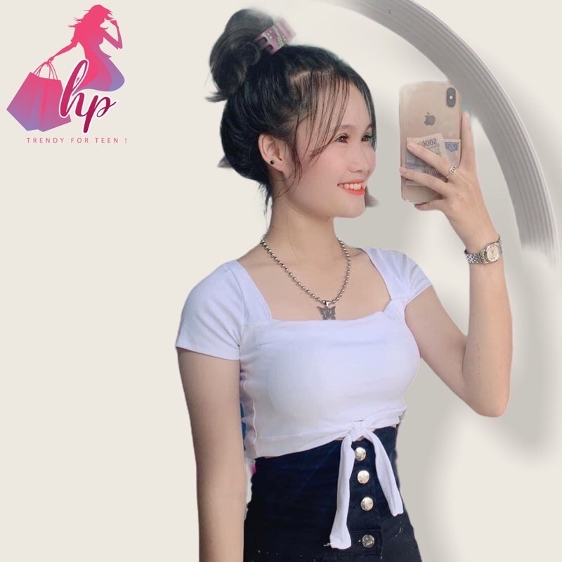 Áo kiểu croptop nữ đẹp ôm body tay ngắn cổ tròn đan dây hở lưng cực dễ thương mẫu mới thời trang 2021-A23
