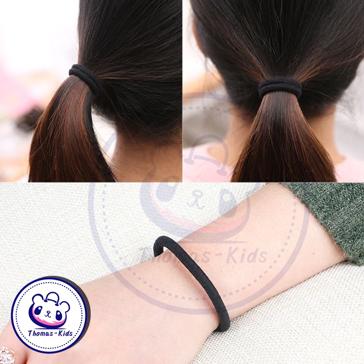 Dây Buộc Tóc Cao Su Dày Dặn Co Giãn Màu Đen Không Đường May