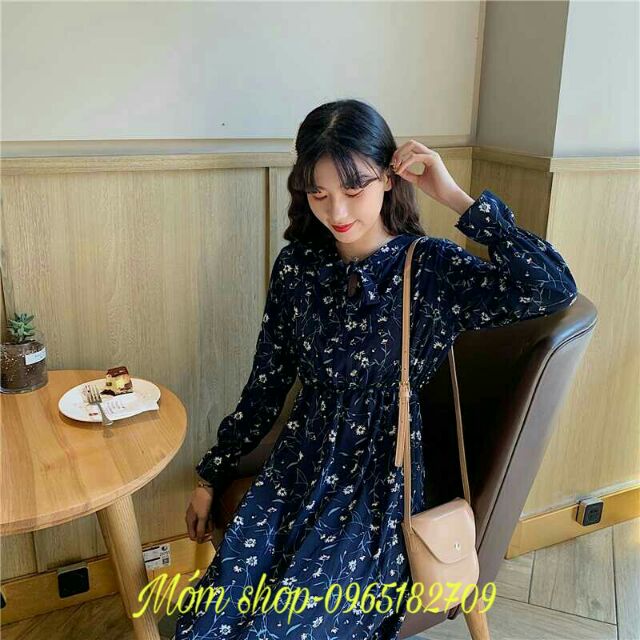 Váy đầm hoa nhí cột nơ xinh xắn phong cách Hàn Quốc
