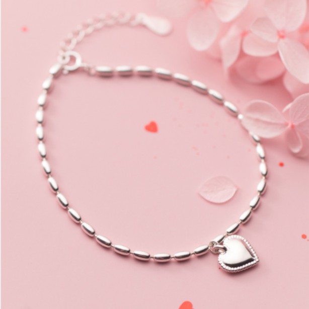 Lắc tay vòng tay nữ bạc s925 đốt bầu dục đan xen và charm hình trái tim Cá jewelry LTB38