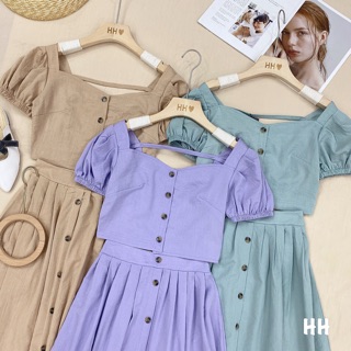 Set áo crop top_ chân váy xoè