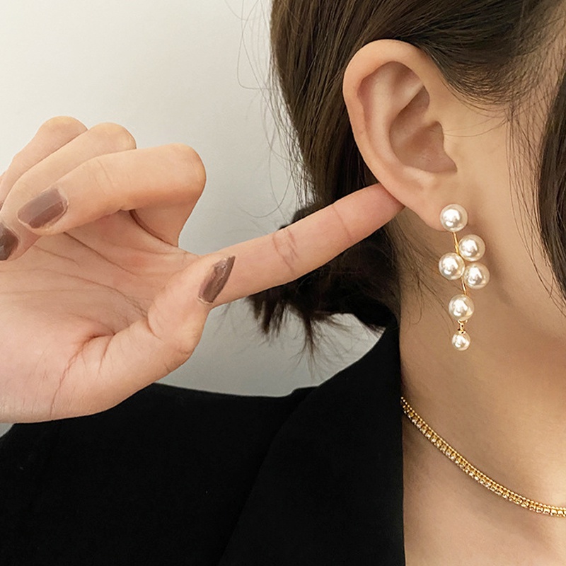 Khuyên Tai Dáng Dài Đính Hạt Ngọc Trai Nhân Tạo Màu Trắng Phong Cách Pháp Cổ Điển Thanh Lịch Cho Nữ
