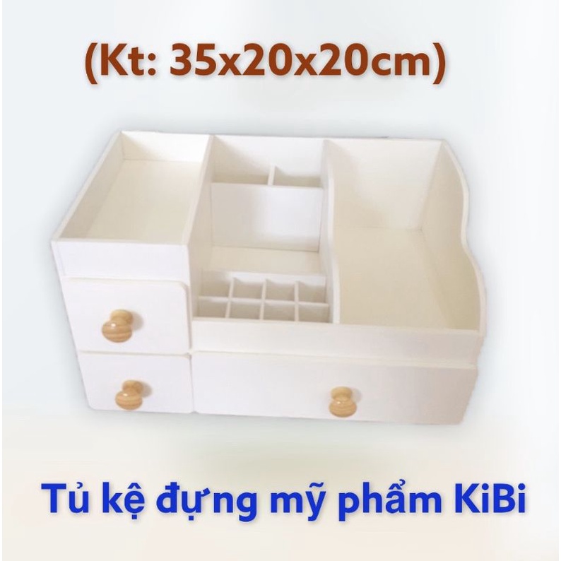 Kệ Đựng Mỹ Phẩm Size 35 trắng núm gỗ chất lượng