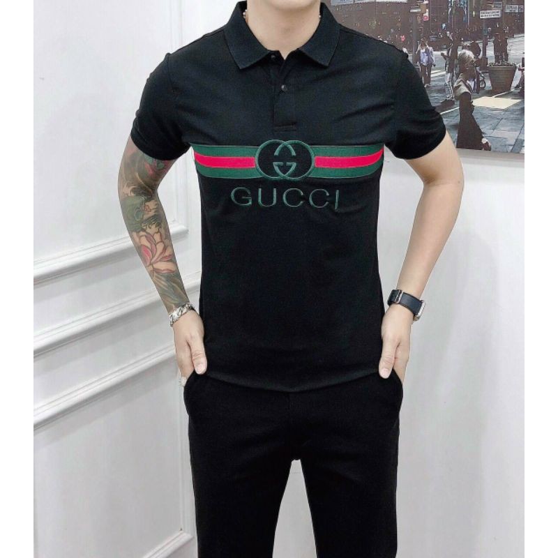 Áo thu nam có cổ in hình Gucci chất liệu thun cotton cực kì thoáng mát.