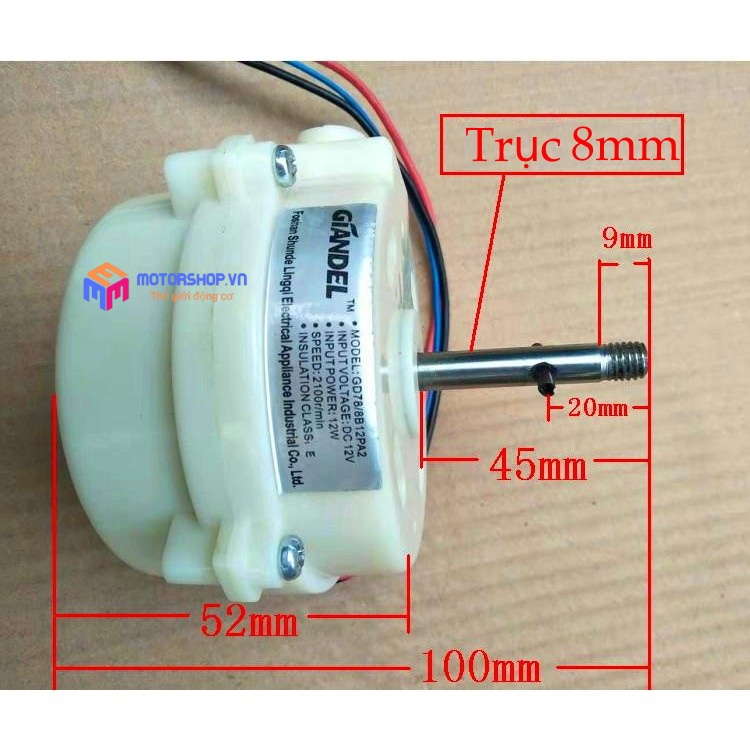 MTS Động Cơ Chế Quạt Brushless Không Chổi Than GIANDEL 12V 12W Trục 8mm