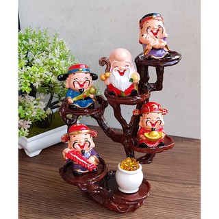 Bộ tượng Ngũ Phúc cao cấp kèm chum vàng và chân đế đứng 6 ô
