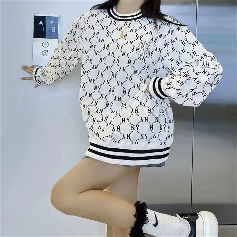 Áo Hoodie Thể Thao Cotton Nguyên Chất Thêu Logo MLB NY Thời Trang Cho Nam Và Nữ