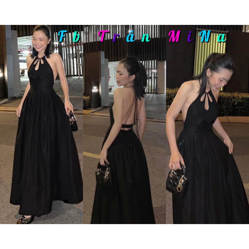 VÁY MAXI ĐEN CỔ YẾM HAI LỚP MẶT ĐI CHƠI ĐI TIỆC RẤT XINH