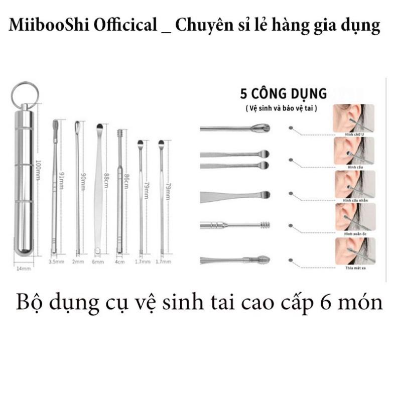 Bộ dụng cụ vệ sinh tai ngoáy tai đồ lấy ráy tai 6 món cao cấp bằng thép không gỉ Leos_officail