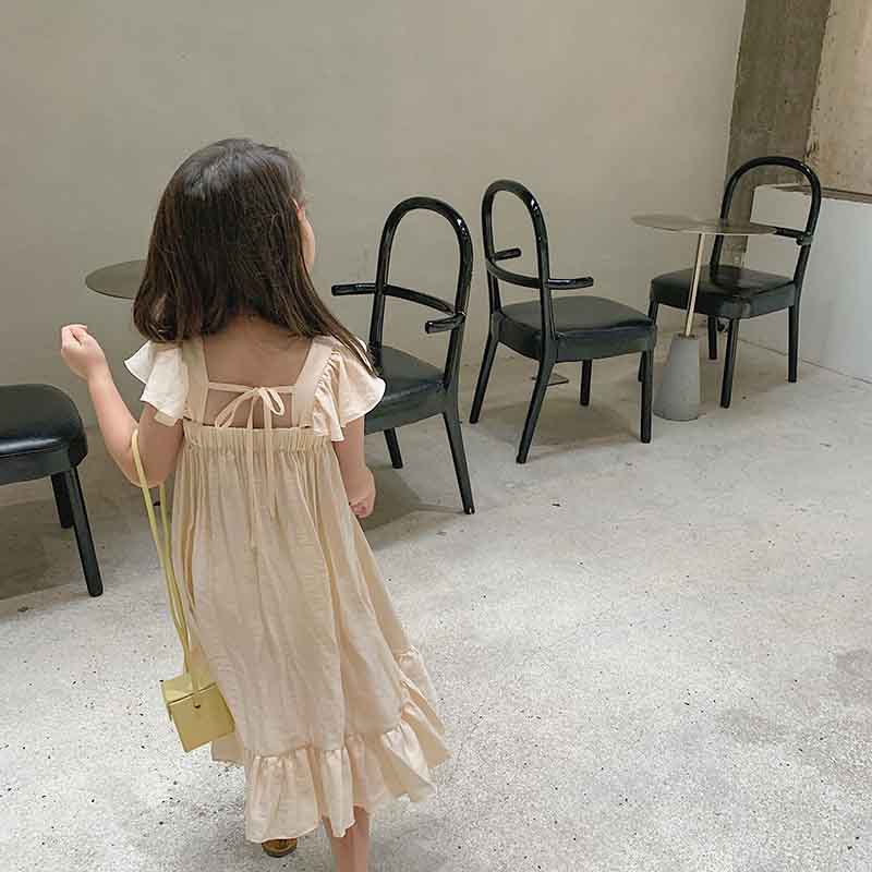 Váy cho bé gái Đầm Công Chúa Hai Dây Cổ Vuông Màu Trơn Thời Trang Mùa Hè Cho Bé Gái 1-6 Tuổi