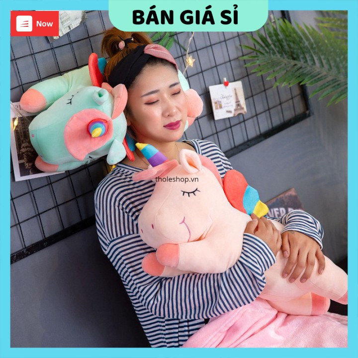 Gối ôm  GIÁ VỐN  Gối hình kì lân dễ thương kèm chăn mềm mại, không bị xù lông 9163