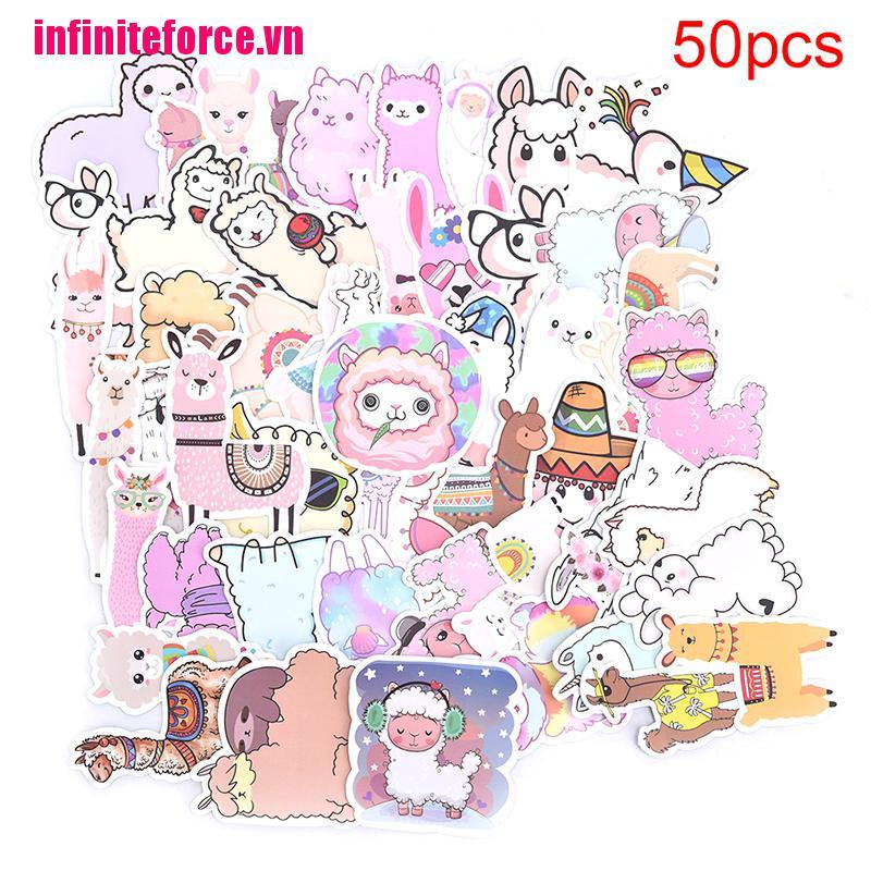 Bộ 50 Miếng Dán Trang Trí Laptop Vali Hình Lạc Đà Alpaca Dễ Thương