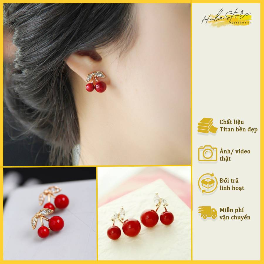 Hoa tai nữ khuyên tai Hola Store trái cherry ngọt ngào phong cách Hàn Quốc (E12)