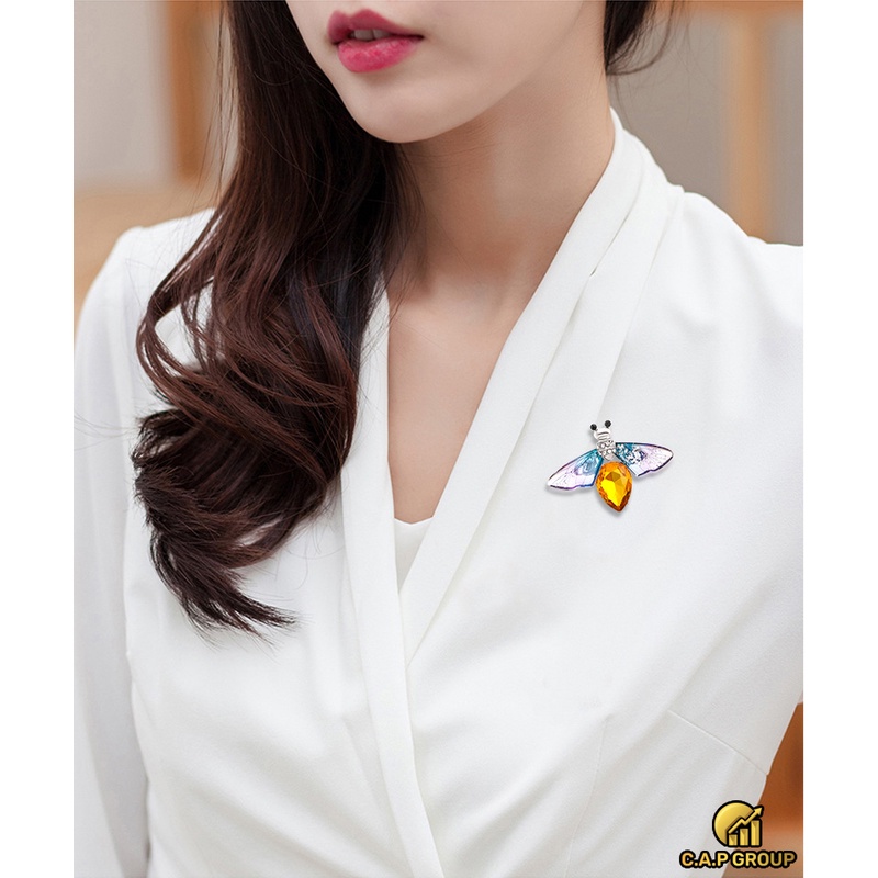 Trâm ghim cài áo vest nữ cao cấp đính đá Zircon hình con Ong sang trọng
