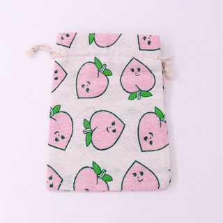 13x18cm- Túi vải bố dây rút họa tiết trái đào dễ thương