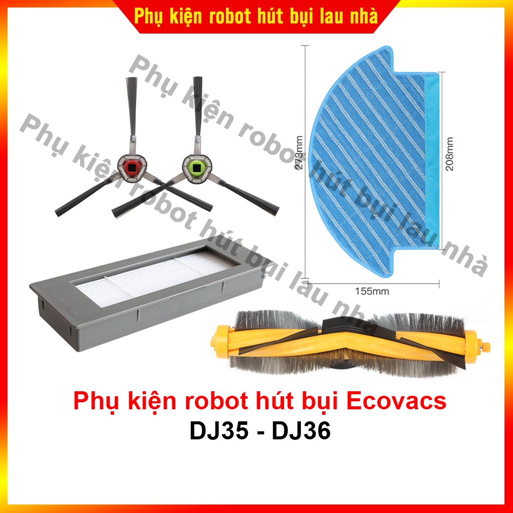 Phụ kiện chổi cạnh, lọc bụi, khăn lau, chổi chính robot hút bụi Ecovacs DJ35, DJ36
