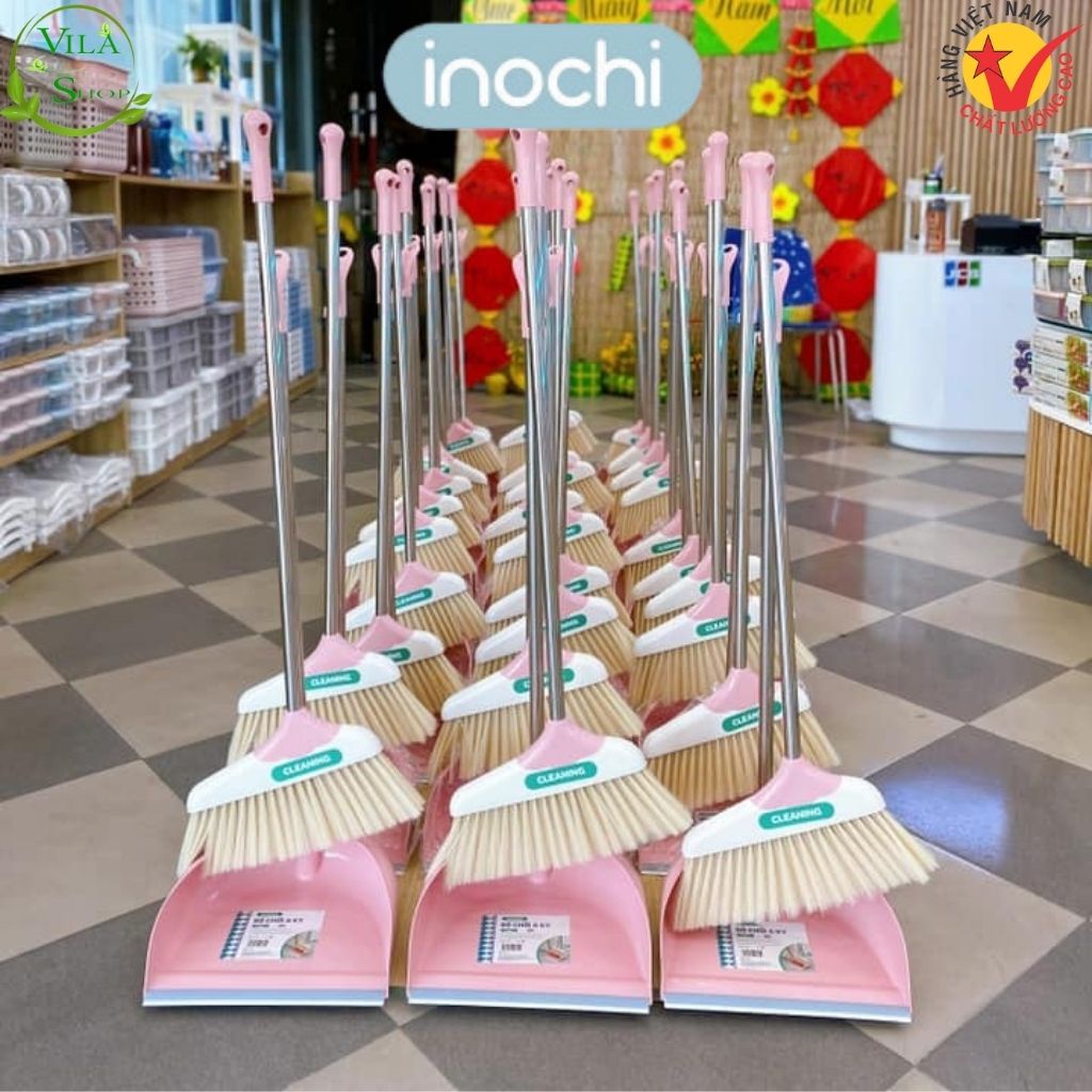 Bộ Chổi Quét Nhà Kèm Hót Rác Đa Năng, Chổi Quét Nhà Cán Dài Sợi Cước Chính Hãng Inochi