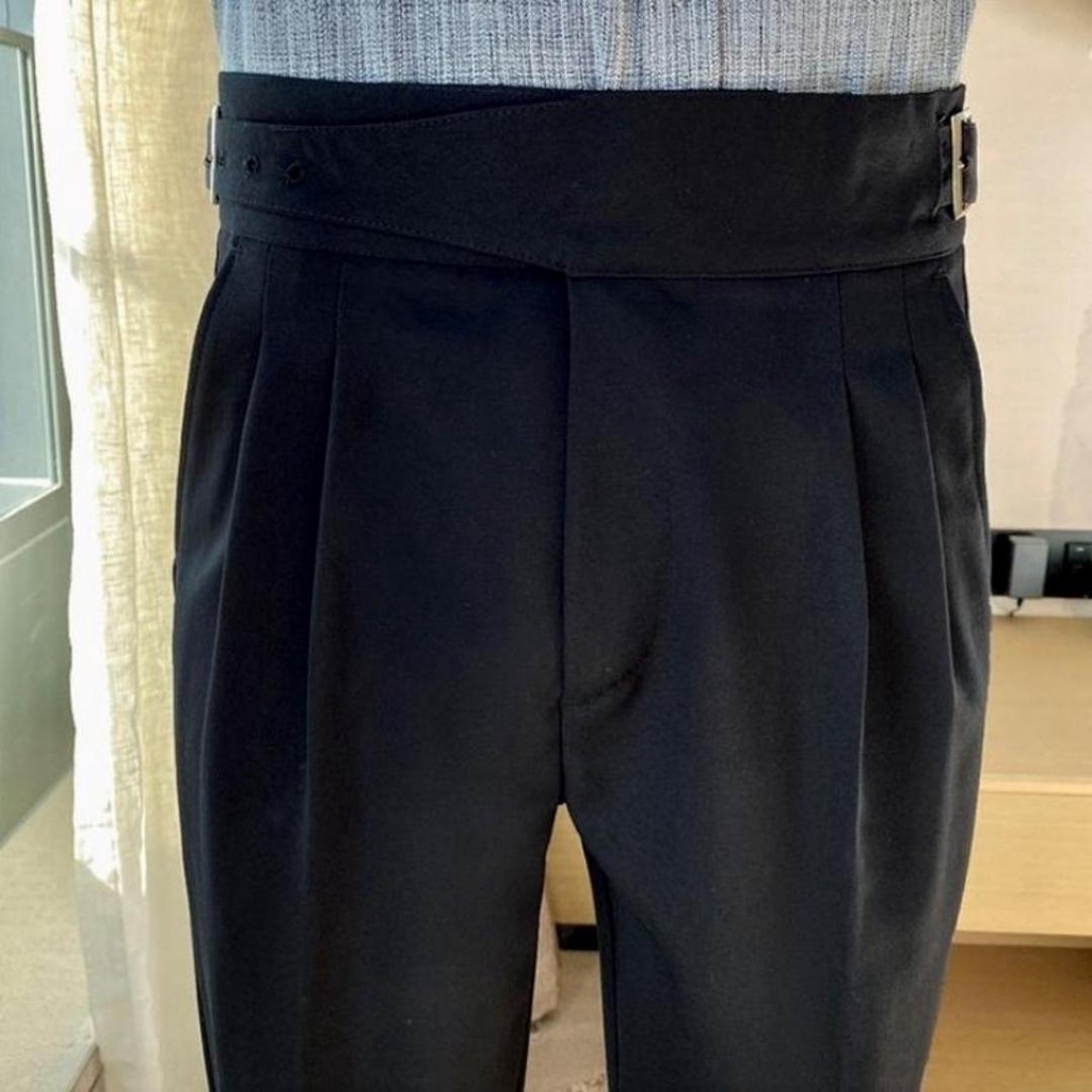 quần âu nam kiểu cạp cao gài 2 bên QDL màu đen ghi xám đẹp tây công sở hàn quốc cao cấp ống đứng côn suông rộng co giãn