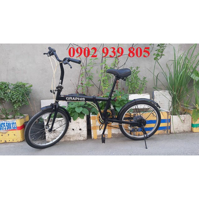 xe đạp gấp nội địa Nhật GRAPHIS có phuộc nhúng đề SHIMANO 6 líp
