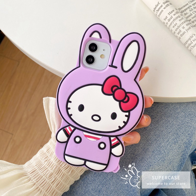 Ốp Điện Thoại Silicone Mềm Họa Tiết Tai Thỏ Hello Kitty Cho iPhone 13 12 11 Pro Max XR XS Max X