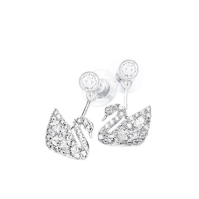 Swarovski Bông Tai Mạ Bạc Đính Đá Hình Thiên Nga Xinh Xắn