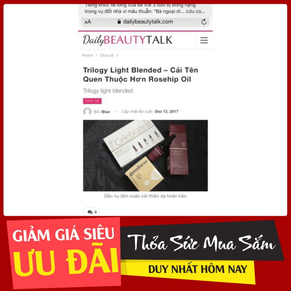 GIÁ SÔC NHIỆT Trilogy rosehip oil Light blend tinh dầu tầm Xuân cho da nhạy cảm GIÁ SÔC NHIỆT