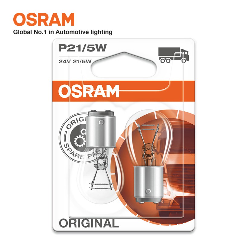 Combo 2 Bóng Đèn Sau 2 Tim OSRAM Original P21/5W 24V 21/5W (Chân Cao Thấp) - Nhập Khẩu Chính Hãng