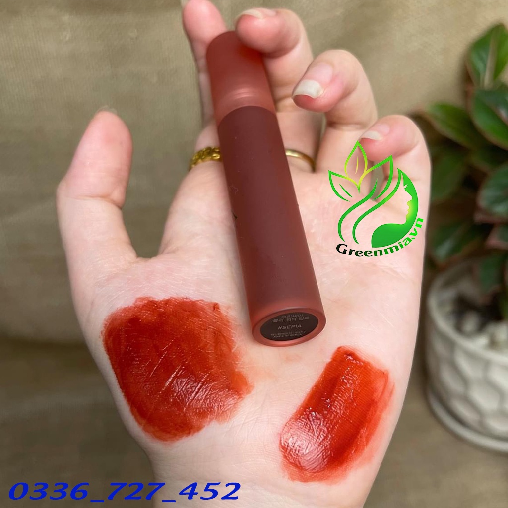 Son Kem Lì 3CE Sepia - Màu Đỏ Gạch Đậm 4.6g Blur Water Tint Siêu Lì Không Lem