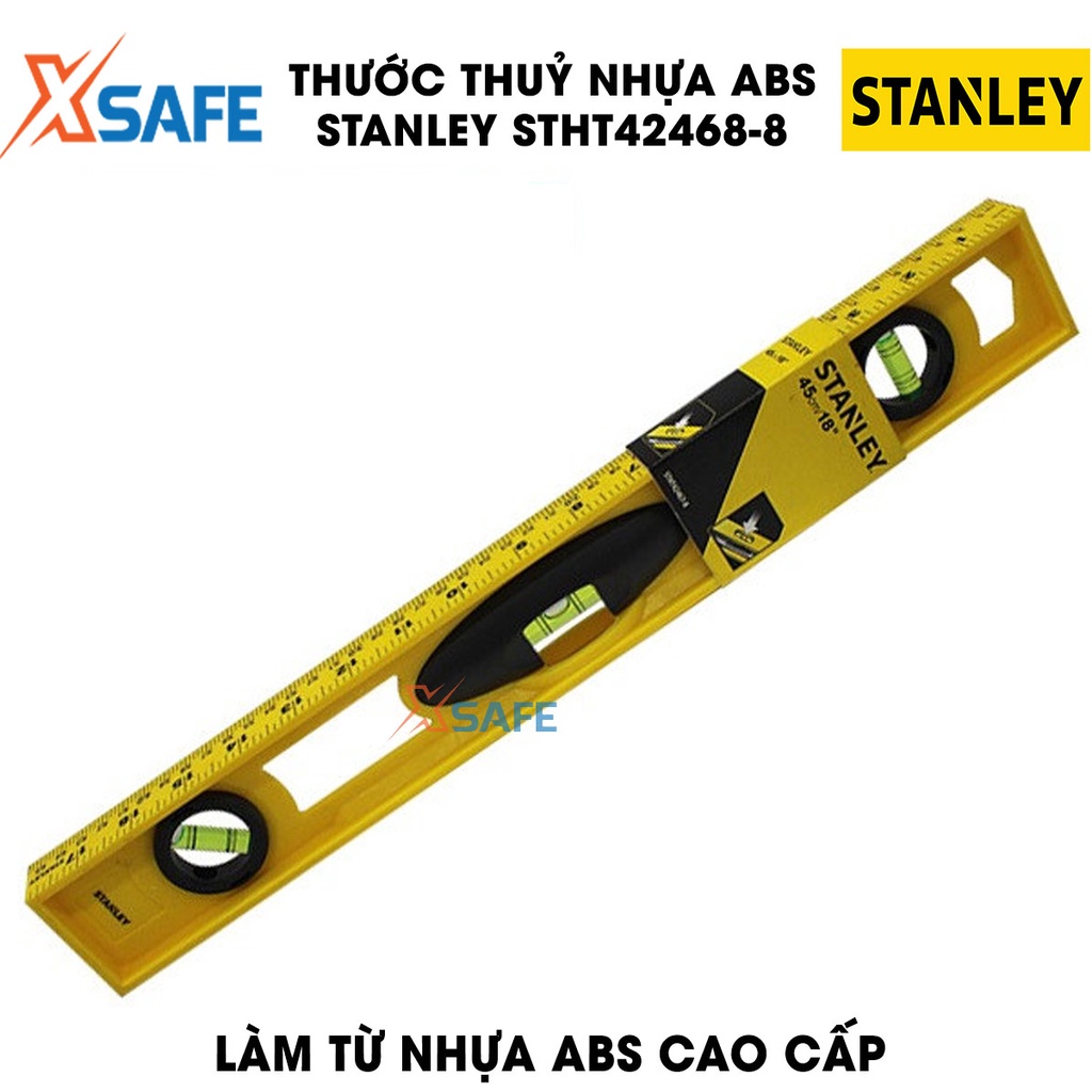 Thước thuỷ nhựa ABS STANLEY công nghệ của Mỹ Thước cân bằng Stanley gồm 3 ống thuỷ, chất liệu an toàn bền bỉ