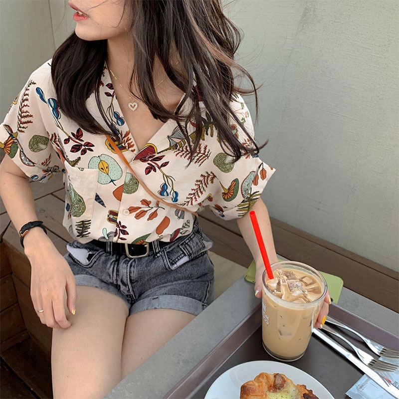 Áo Sơ Mi Ngắn Tay In Họa Tiết Phong Cách retro Pháp Thời Trang Mùa Hè Cho Nữ 2022