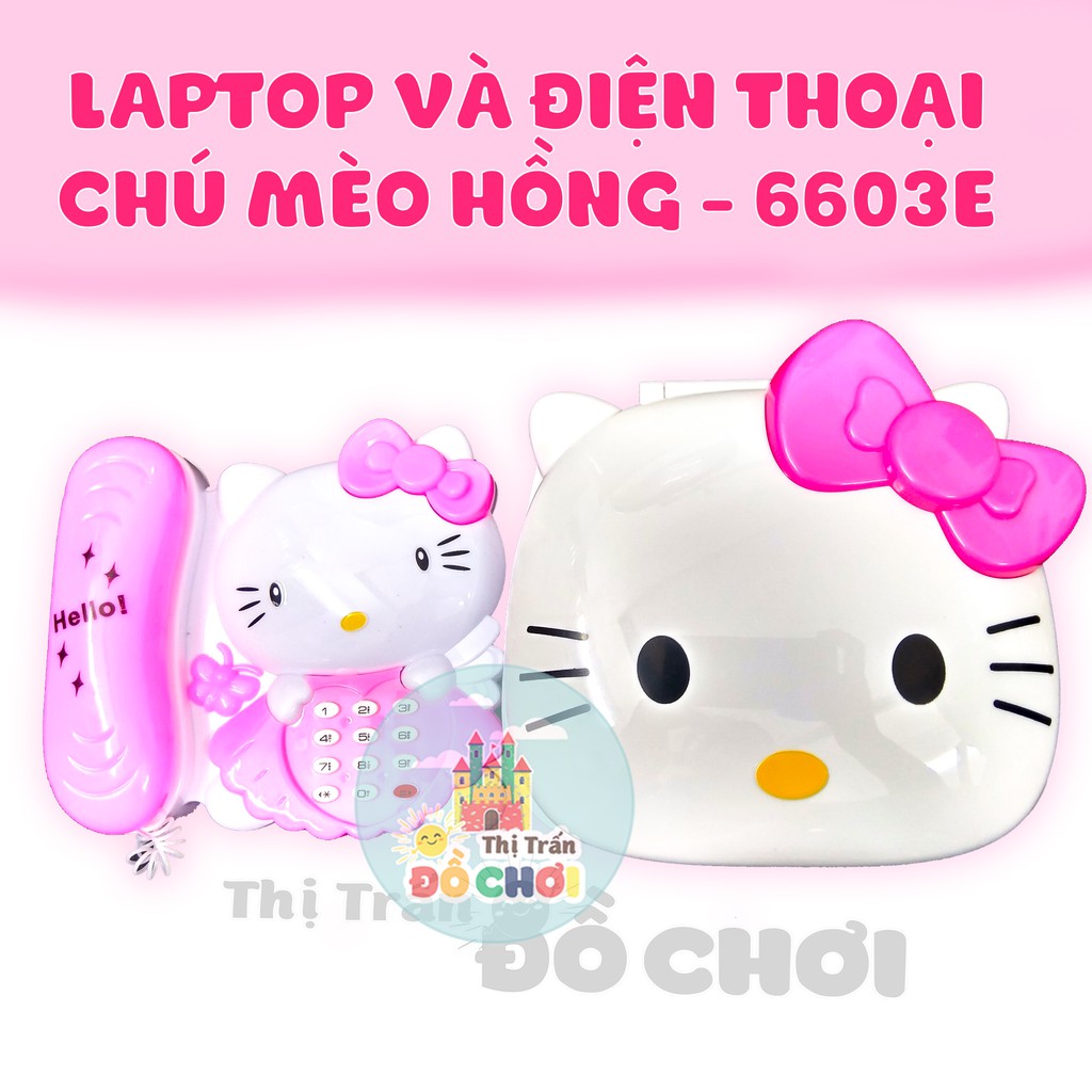 Đồ chơi Laptop , điện thoại bàn hình chú mèo hồng cho bé 6603E - Thị trấn đồ chơi