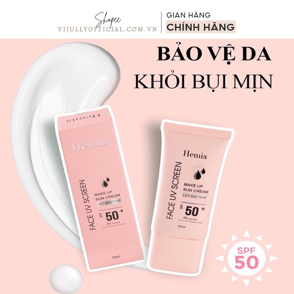 Kem chống nắng Hemia SPF50 PA++++ chống tia UV, nâng tone da nhẹ nhàng
