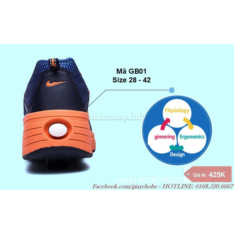 Giày thể thao bánh xe loại 2 bánh gót cho bé trai GB01