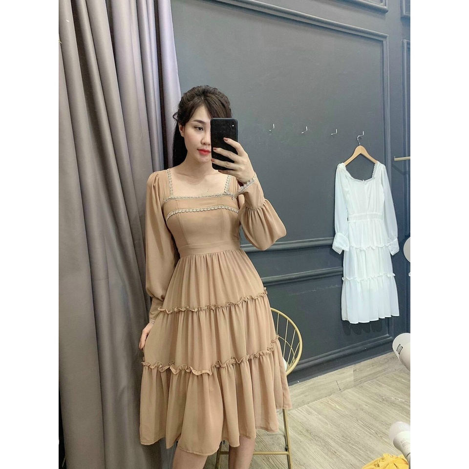 Đầm Voan Dự Tiệc, Voáy Xòe Thiết Kế Hai Lớp Sẵn 2 Màu Trắng, Be Duyên Dáng Cho Nàng Thời Trang Nữ Xm Minh Phúc