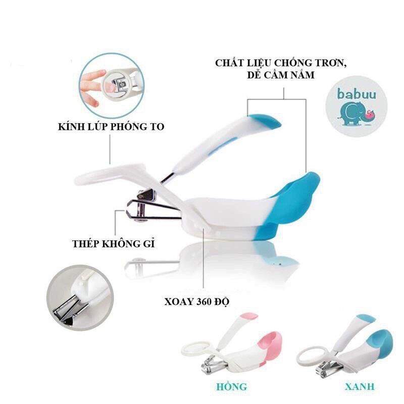 Bấm Móng Tay Babuu Kèm Kính Lúp Phóng To Cho Bé Sơ Sinh